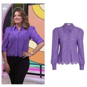 L'AGENCE Jenica Lace Button Down Puff Shoulder Long Sleeve Blouse Top Small NEW